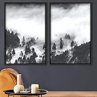 2 Piece Framed Canvas Wall Art Foggy Scenery Canvas Prints Home Artwork Decoration for Living Room,Bedroom - 16