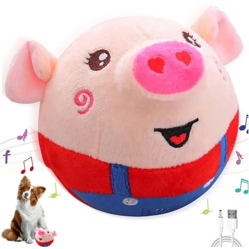 Audasi Active Moving Pet Plush Toy Interactive Dog Toys for Boredom Bouncing Piggy Dog Toy Shaking Talking Dog Ball for Dogs Cats Pets Washable Cartoon Pig Squeaky Plush Dog Toy Pet Toy Red
