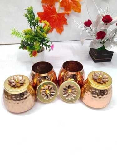 Image of SOLINO Hammered Copper Plated Dry Fruit Pot Shape Jars with Lid, Return Gifts for Baby Shower, Serving Bowls /Container for parties (1)