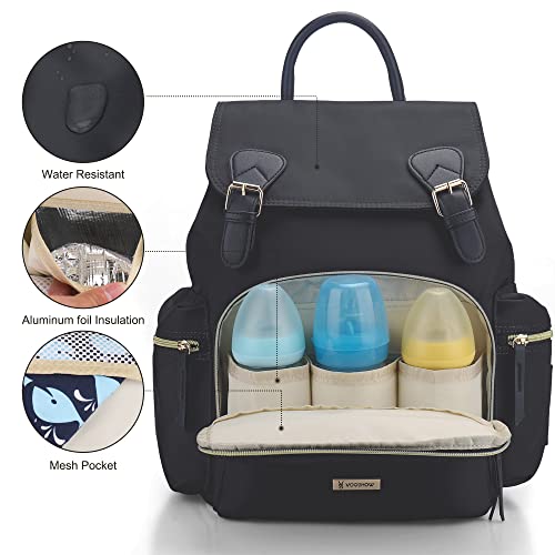 VS VOGSHOW Diaper Bag Backpack, Multifunction Baby Bag Backpack, Modern Baby Diaper Backpack, Stylish Maternity Nappy Bag, Black by VS VOGSHOW - Image 2