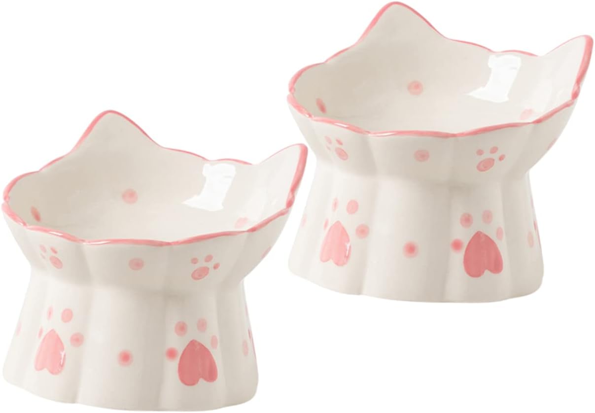 Toyvian 2Pcs Elevated Cat Bowl Ceramic Raised Pet Feeding Dishes Non Slip Design for Cats Convenient Tilted Cat Food and Water Bowls for Comfortable Eating Experience