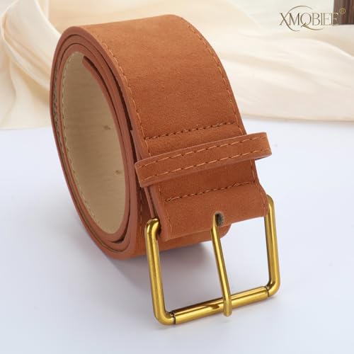 Women Wide Chunky Belts for Jeans Pants Dresses, Thick Black Brown Leather with Gold Silver Buckle4