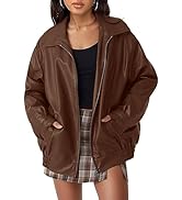 AUTOMET Womens Oversized Leather Jackets Zip Up Coats Faux