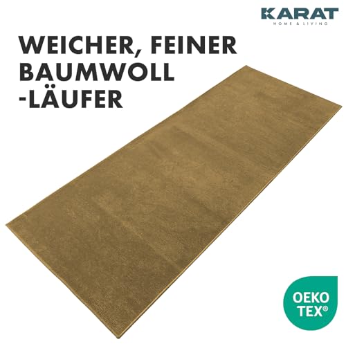 KARAT Tapis de couloir tissé - 80 x 300 cm - Beige - En coton moelleux - Pour cuisine, couloir et salon - Tapis de couloir - Motif azade – vue 5