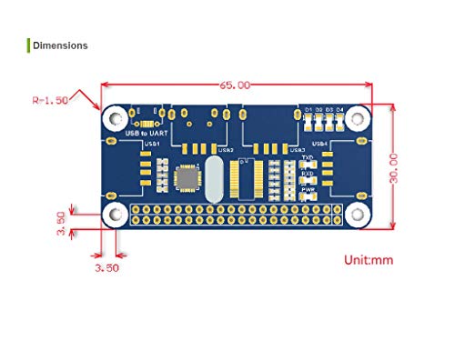 Waveshare 4 Port USB HUB HAT Compatible with USB2.0 1.1 For Raspberry Pi Zero A+ B B+ 2 3 Model B Serial Debugging, USB… - Afbeelding 7