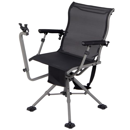 Tangkula Hunting Chair with Shooting Rest, 360° Swivel Hunting Seat with 4 Extendable Aluminum Legs, Adjustable Gun Rest, Portable Hunting Blind Chairs with Carrying Strap for Outdoor Activities