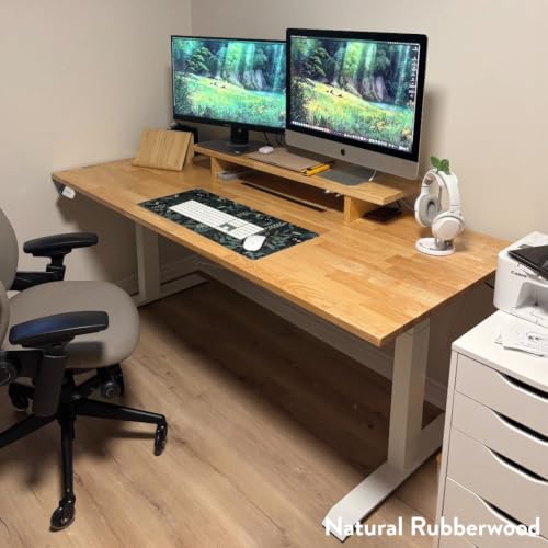 Image of Desky Dual Rubberwood Sit Stand Desk Dark Walnut 48 inch Gray