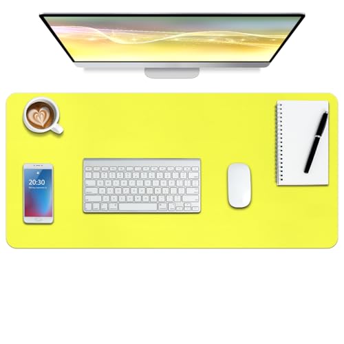 Boutilon Leather Desk Pad,Non-Slip Mouse Pad,Waterprooft Leather Gaming Desk Mat,Extended Table Protector for Keyboard and Mouse,Desk Writing Pad for Office Home Working Decor (Lemon,30" x14")