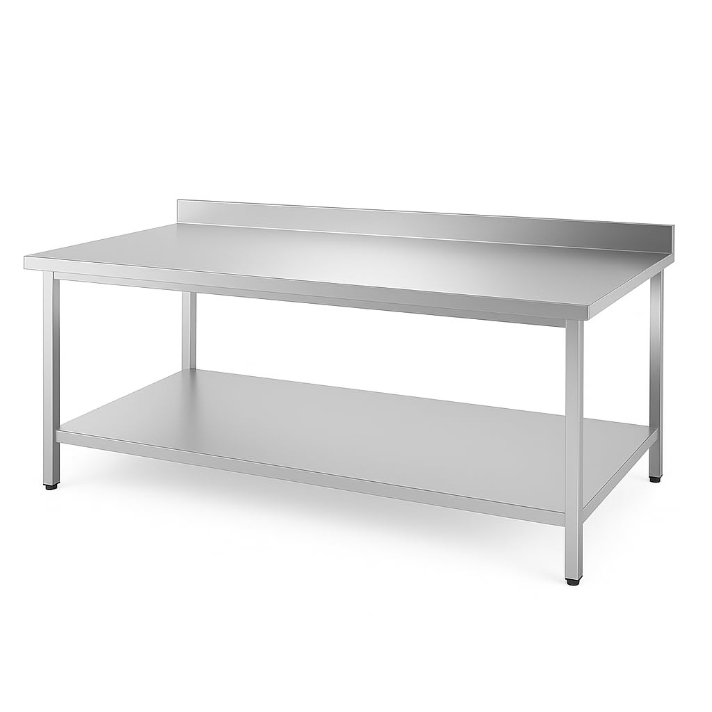 Générique Table INOX Professionnelle Adossée – 1600 x 600 mm – Plan de Travail Spacieux – Dosseret 100 mm – Étagère Basse – Charge 150 kg