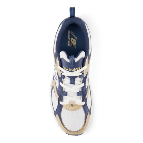 New Balance New Balance Men's 408 V1 Sneaker, White/Gold Metallic/Vintage Indigo, 6 M