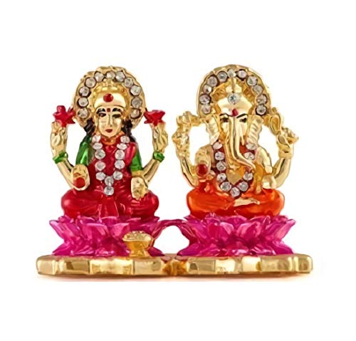 Relicon Laxmi Ganesh Idol | Ganesha Idol | Ganpati Vinayaka Idol (R-109) Color Metal Statue for Car Dashboard | Mandir Pooja Murti | Home Decor | Office Table Showpiece (L*B*H-4.5 x 1 x 4 Cm)