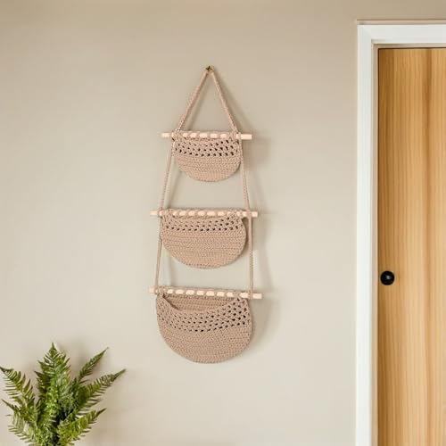 Cesta colgante de 3 niveles para organizar frutas frescas en la cocina 6