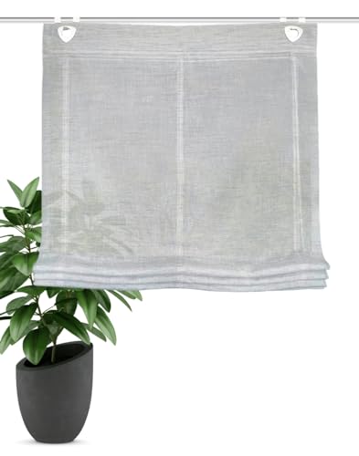 HOME WOHNIDEEN Casper Roman Blind Linen Structure with Eyelets Including Metal Window Hooks Grey Size: 130 x 45 cm Quantity: 1