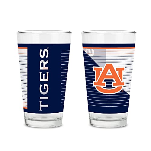 Rico Industries NCAA Auburn Tigers 16 oz Pint Glasses with Digitally Printed Logo, Practical Set of 2 Classic Drinking Glasses