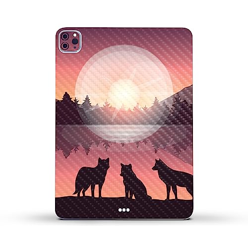 Image of MightySkins Carbon Fiber Skin Compatible with Apple iPad Pro 11 inch M2 4th Gen (2022) Full Wrap Kit - Wolf Silhouette | Protective, Durable Textured Carbon Fiber Finish | Easy to Apply | Made in The USA