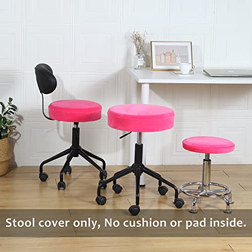Image of SINOSSO Round Vanity Bench Covers Set of 4, Dia.(13 inch- 15.5 inch) Super Soft Velvet Stretch Washable Bar Stool Slipcover Seat Protector, (Round, Hot Pink, 4 Counts)