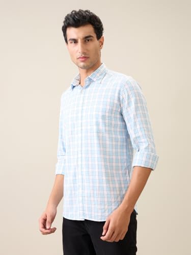 Image of Parx Men Slim Fit Checks Pattern Pure Cotton Semi Cutaway Collar Full Sleeve Casual Shirt