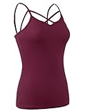 DOUBLDO Womens Basic Casual Strappy Cutout Spaghetti Strap Solid Cami Tank Top