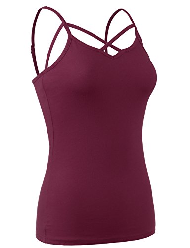 DOUBLDO Womens Basic Casual Strappy Cutout Spaghetti Strap Solid Cami Tank Top