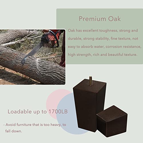 Couch Legs 6 Inch, Sofa Legs For Furniture Set Of 4, Square Wood Furniture Legs Replacement For Furniture Feet,Coffee Table, Dresser, Cabinet, Bed,Mid Century Brown Color #TOP7