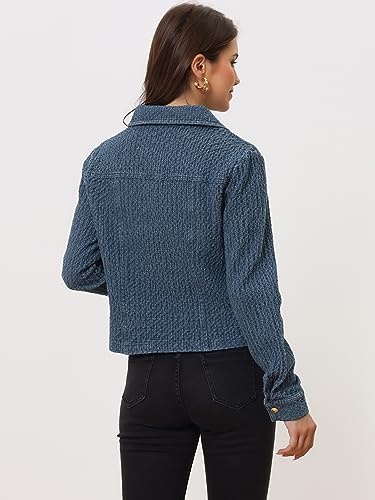 Allegra K Women's Denim Jacket Button Down Collared Long Sleeve Texture Casual Washed Jean Jackets4