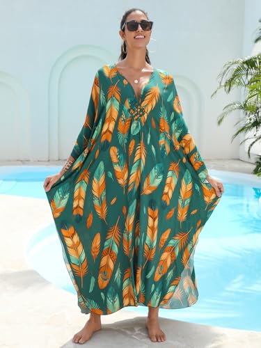 Image of KEYLORTING Plus Size Kaftan Dress Women, African Moo Moo Print Caftan, Batwing Dress, Beach Cover Up for Party and Loungewear
