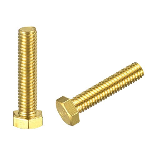 Image of uxcell Brass Hex Bolts, 3 /8-16x1-3 /4 2pcs Fully Thread Grade 4.8 Solid Brass Hexagon Head Bolt Machine Screws for Machinery