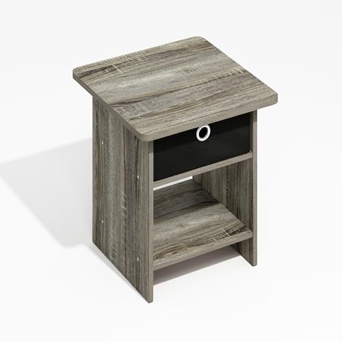 Furinno Modern Side Table, Square End Table with Storage Bin, Round Corner Night Stand, Bedside Table with Storage Shelf, for Living Room, Bedroom, Grey Oak - image 5