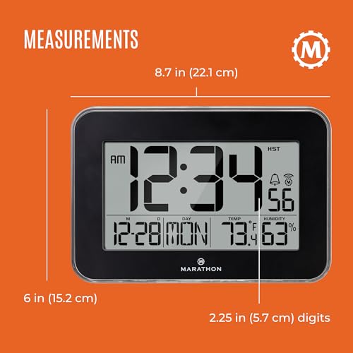 Marathon CL030060BK Crystal Framed Atomic Wall Clock, Black - Large, 7.5-Inch Display - Am/Pm Or 24-Hour Time Format, Eight Time Zones, Indoor Temperature & Humidity thumb #4