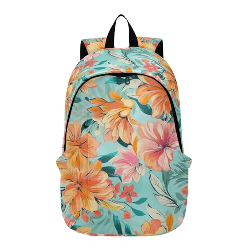 MCHIVER Travel Backpack Leaves Hibiscus Flowers Casual Daypack Backpacks Lightweight Carry on Bag Water Resistant Hiking Backpack for Men Women