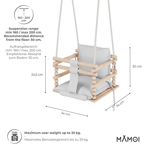 MAMOI® Baby schommel 3 in 1 + VEILIGHEIDSGORDEL | 190-260cm Plafondhoogteverstelling | Schommel baby hout | Schommel… - Image 4