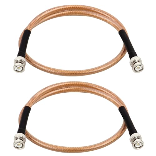 RG8X BNC Extension Cable, Low Loss BNC Male to BNC Male Coaxial Cable, 50 Ohm Flexible Coax Jumper with Dual-Layer Strain Relief for CCTV Security Camera, RF Antennas, Oscilloscope 2FT 2PCS