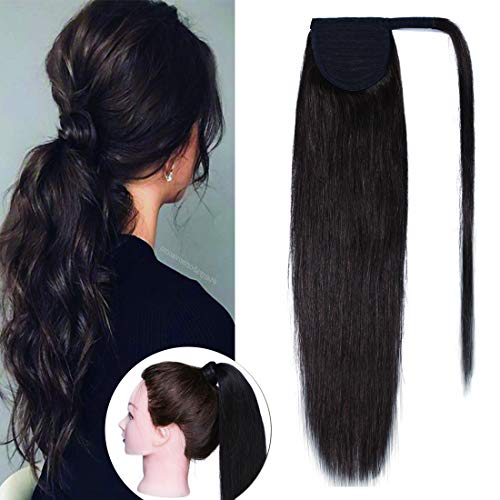 Wrap Around Ponytail Hair Extensions Human Hair Long Straight 100% Real Remy Hair Pony Tails Hair Extensions For Women #02 Dark Brown 18 Inch 90g
