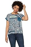 Rückseite einfarbig Ulla Popken Damen große Größen Brusttasche und gepatchten Prints, Oversized T-Shirt, Türkis (Ozeanblau 72729874), 50-52
