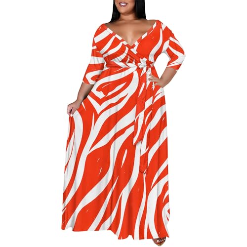 Image of SUZONANA Plus Size Maxi Dresses for Curcy Women Casual Loose 3 /4 Sleeve Long Dress with Belt