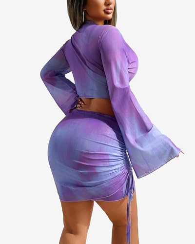 Image of Two Piece Skirt Set Shirt and Skirt Set for Women Going Out Sets Club Outfits Cute 2 Piece Sets Sexy Rave Mini Skirt