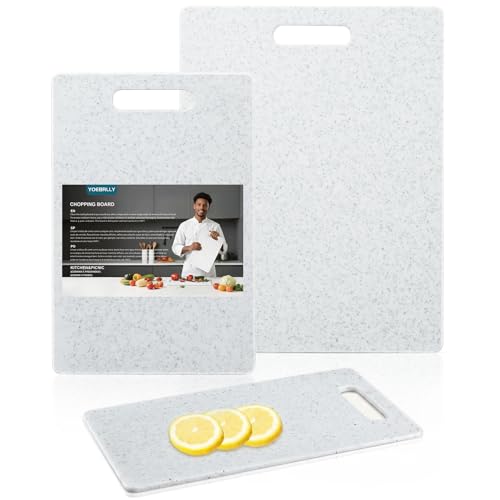 Cutting Board for Kitchen Set of 3 White Plastic Cutting Board,BPA-Free Chopping Boards, Double-Sided with Non-Slip & Easy-Grip Handles, Dishwasher Safe, for Meat, Vegetable, Fruit, Cooking & Camping