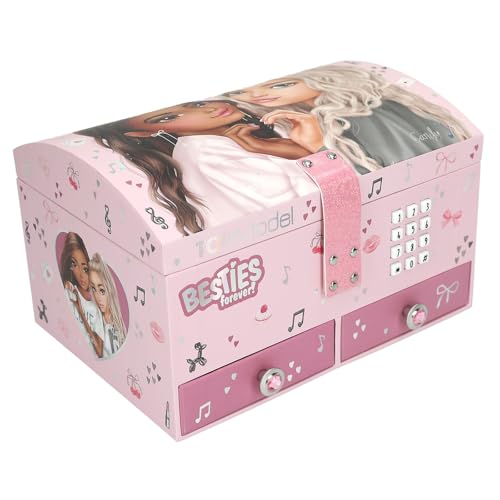 Depesche 13724 TOPModel My BFF - Joyero grande en rosa, con motivo de modelo y corazones, joyero con código, sonido y espejo