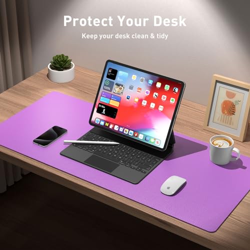 Image of Leather Desk Pad Protector, Mouse Pad, Office Mat, Non-Slip PU Leather Blotter, Laptop Pad, Waterproof Writing Pad for Office and Home (31.5 inch x 15.7 inch, Iris Violet)