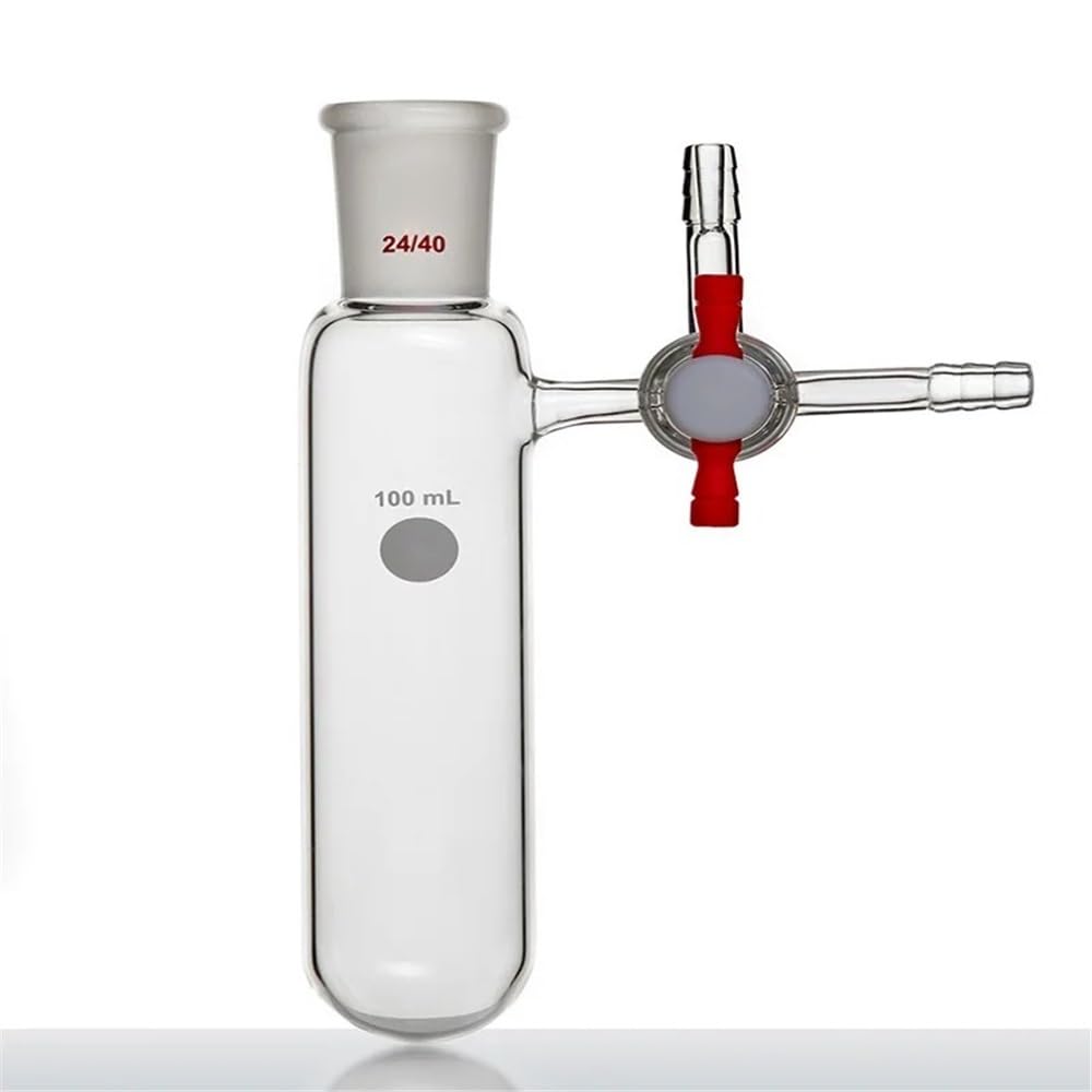 Cristalería de Laboratorio Tubo de reacción con abertura de 2 mm, matraz de PTFE con válvula de tres vías, vidrio de borosilicato F82(350mL-F824350S)