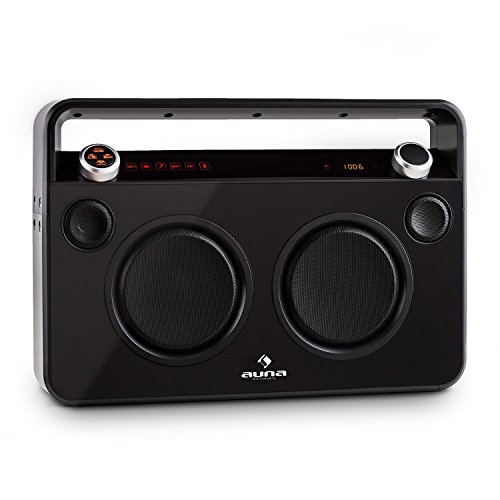 Auna Bebop - Ghettoblaster Bluetooth Moderne avec Port USB égaliseur 2 Bandes Radio FM et entrées Micro (Batterie intégrée télécommande Double subwoofer)