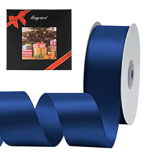 Image of Solid Color Double Faced Navy Blue Satin Ribbon 1-1 /2 inch X 50 Yards, Ribbons Perfect for Crafts, Wedding Decor, Bow Making, Sewing, Gift Package Wrapping and More