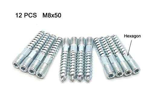 Image of Hanger Bolt M8x50 Silvery Double Headed Bolt Self-Tapping Screw with Hexagon for Furniture 12Pcs