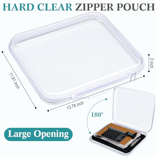 Sanwuta 4 Pcs Clear Hard Zipper Case with Handle Office Storage Cases Hard Plastic Pouches Transparent Bins for Toys, Snacks, Cosmetics, Building Blocks, Puzzles(13.8 x 11.8 x 2 Inches,White)2