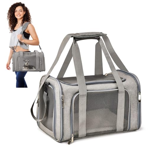 ALLSOPETS Trasportino per Cani, Borsa Morbida per Cani e Gatti di Piccola Taglia, Omologata per Aereo, Borsa Pieghevole con Cuscino per Viaggio Campeggio Escursioni (Grigio Cenere)
