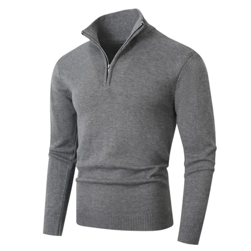 Men Winter Knit Pullovers Solid Color Slim Fit Sweater Half Zipper Stand Collar Sweaters4