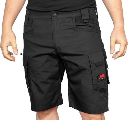 ACE Constructor Herren-Arbeitshose kurz - Männer-Arbeitshosen mit Cargo-Taschen & Stretch-Bund für den Sommer - Schwarz - 66