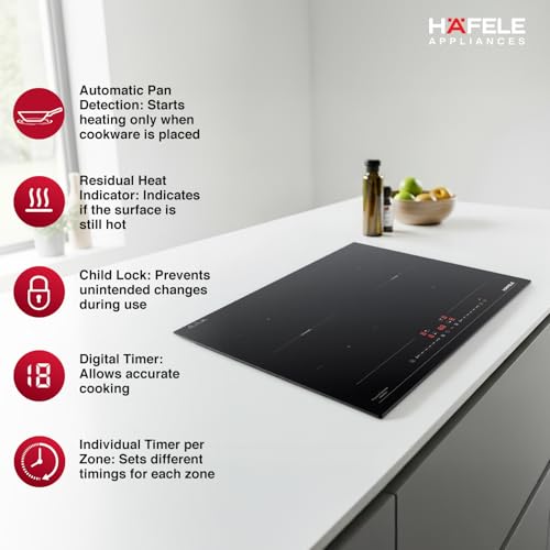 Image of Hafele Nero 60cm Built-in Induction Hob | 7200W | Flex Zones | Slider Touch Control | Power Boost | 4 Zones