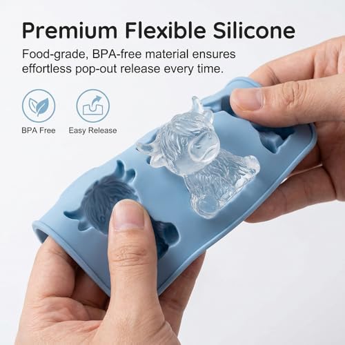 Molde para cubitos de hielo de silicona azul con figura de vaca miniatura 6