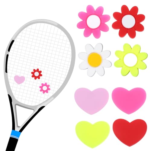 LLOUSSAK 8Pcs Tennis Racket Dampener, Silicone Tennis Dampener for Racket, Heart & Flower Racket String Damping Tennis Accessories for Tennis Racquet (4 Colors)